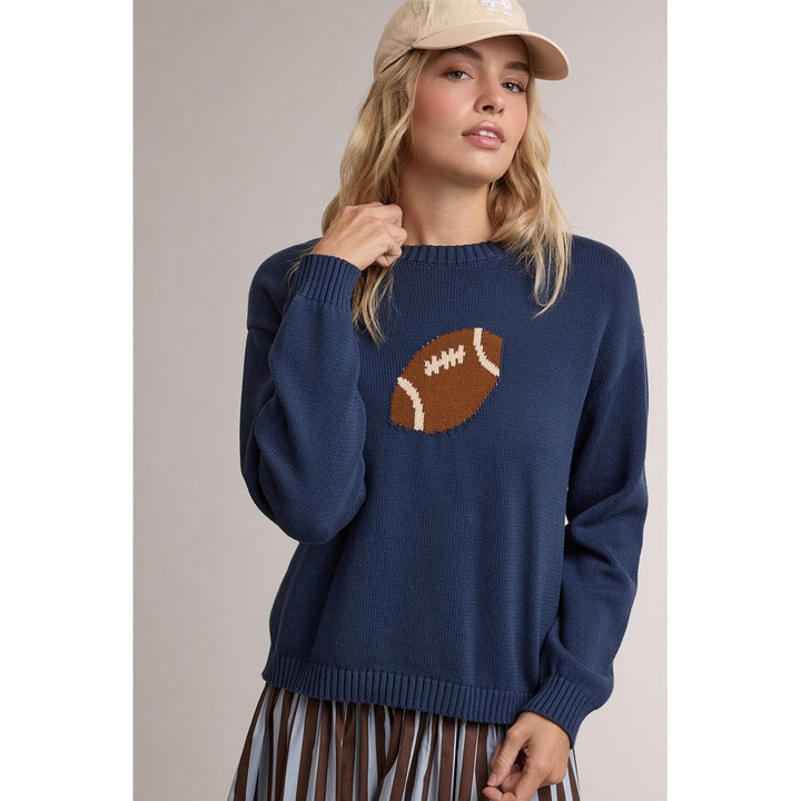 Game Day Football Sweater in navy, front view