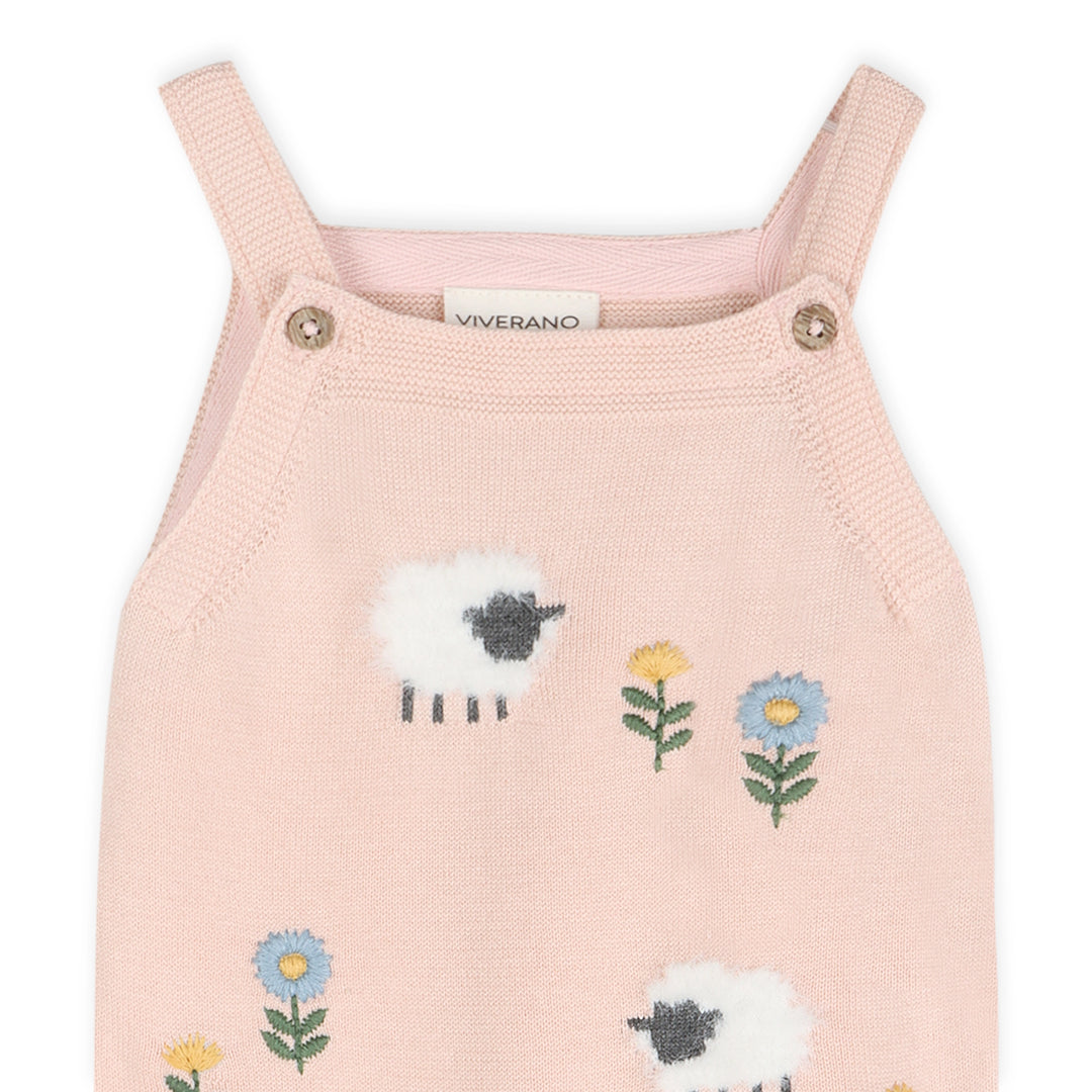 Gentle Lamb Baby Overall Set lamb and floral knit motif detail