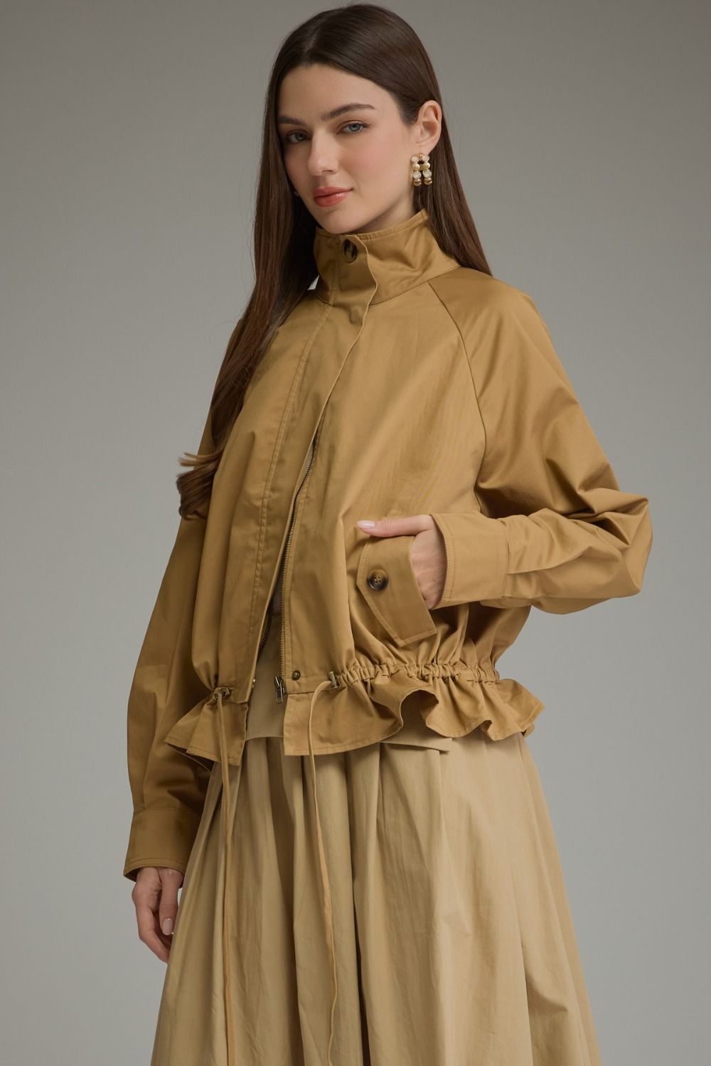 Harlow Cotton Utility Jacket in Camel by Entro, view 2
