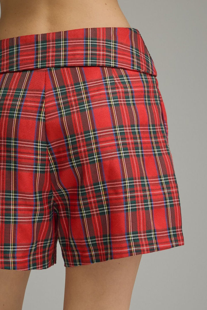 Highland Plaid Buckle Shorts in Red by Entro, view 7