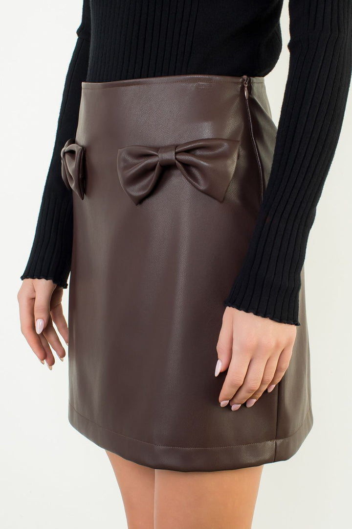 Cocoa Bow Faux Leather Skirt