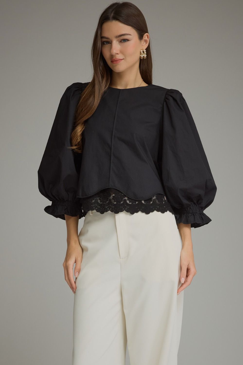 Juliette Lace Hem Top in Black by Entro