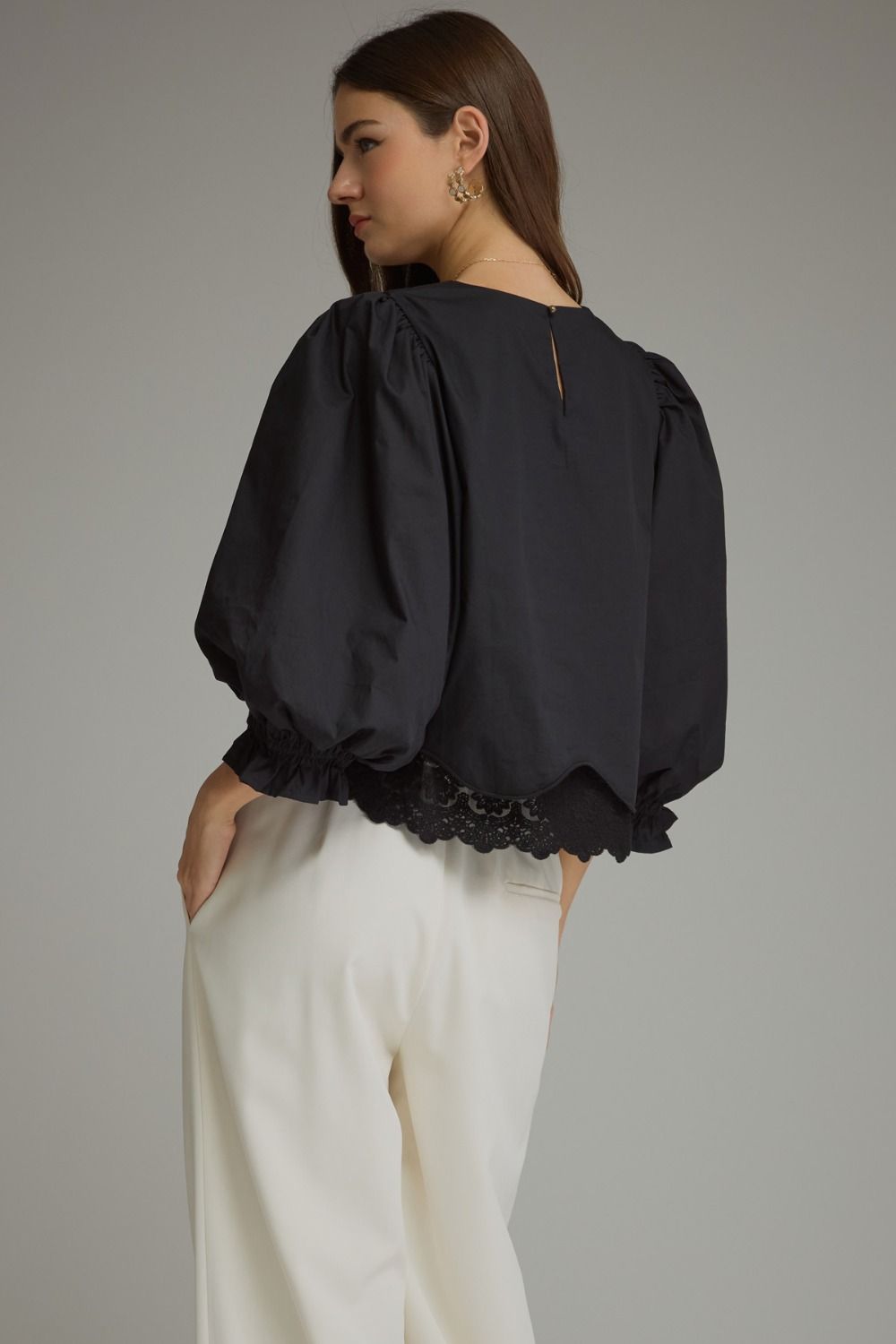 Juliette Lace Hem Top in Black by Entro, view 4