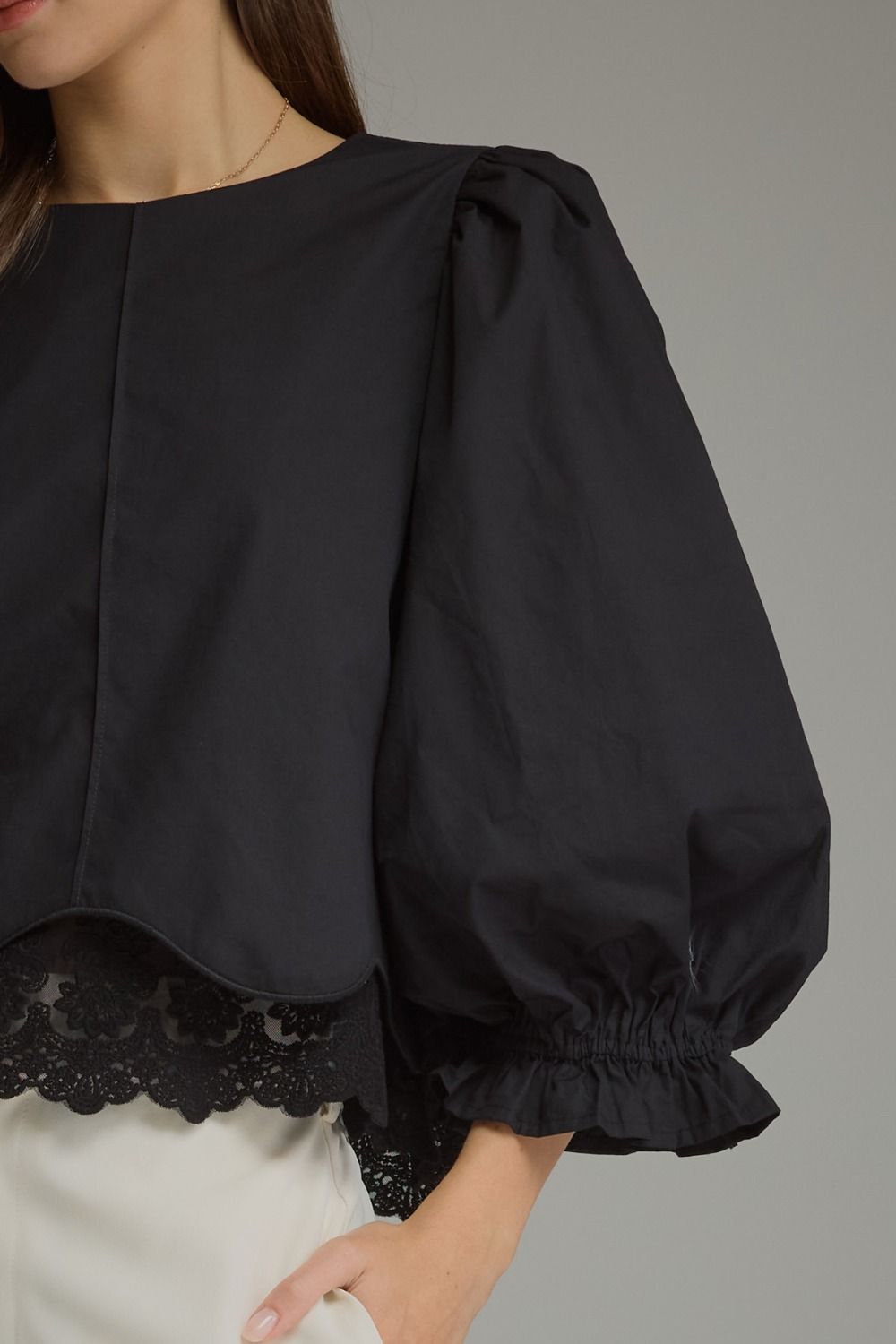 Juliette Lace Hem Top in Black by Entro, view 5