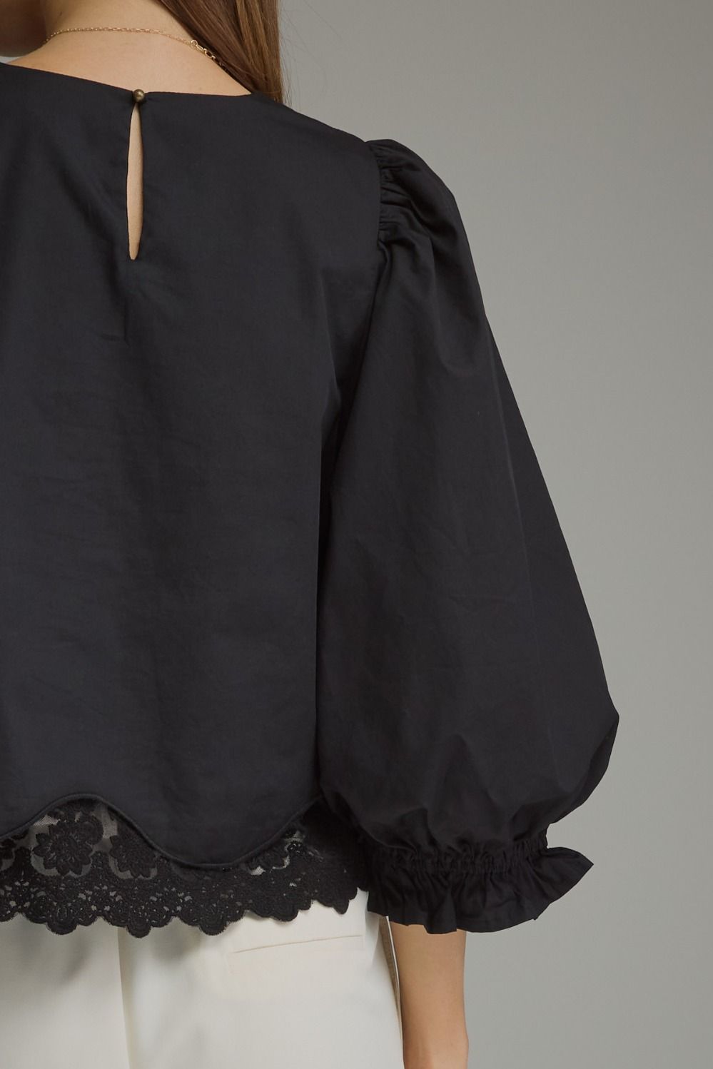 Juliette Lace Hem Top in Black by Entro, view 6