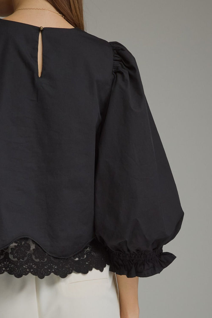 Juliette Lace Hem Top in Black by Entro, view 6