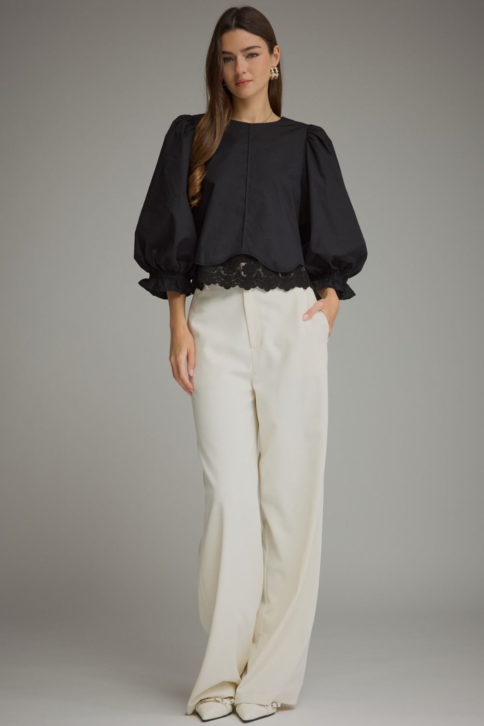 Juliette Lace Hem Top in Black by Entro, view 7