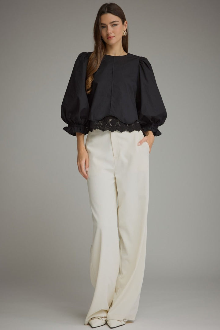 Juliette Lace Hem Top in Black by Entro, view 7