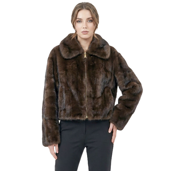 Knockout Faux Fur Bomber in Coffee, cropped collared faux fur bomber jacket