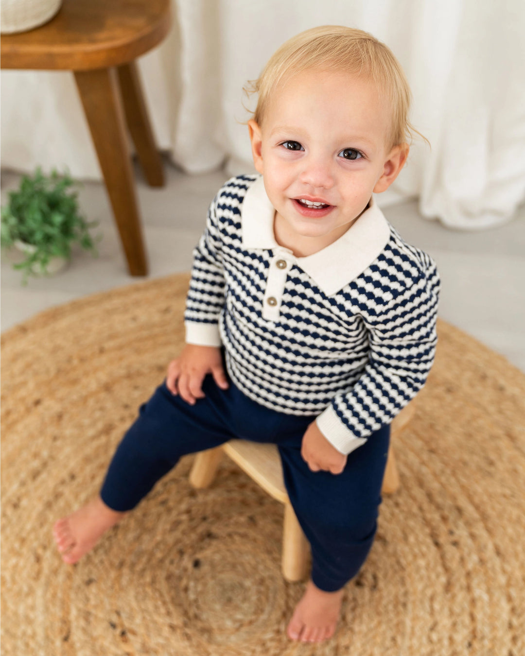 Leo Polo Baby Pullover &amp; Pant with matching navy knit pants