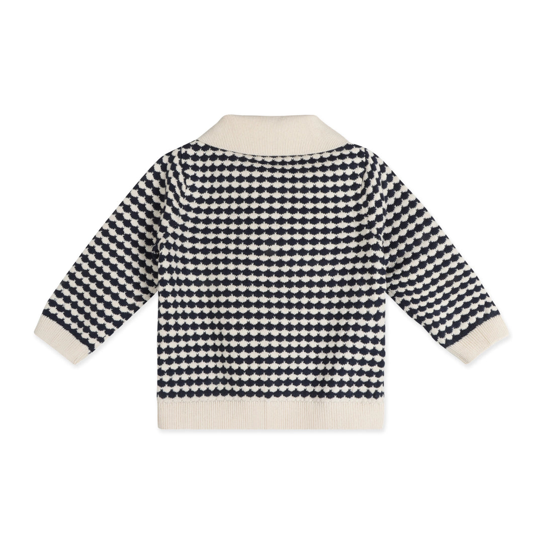 Organic cotton navy polo knit set for babies and toddlers by Viverano