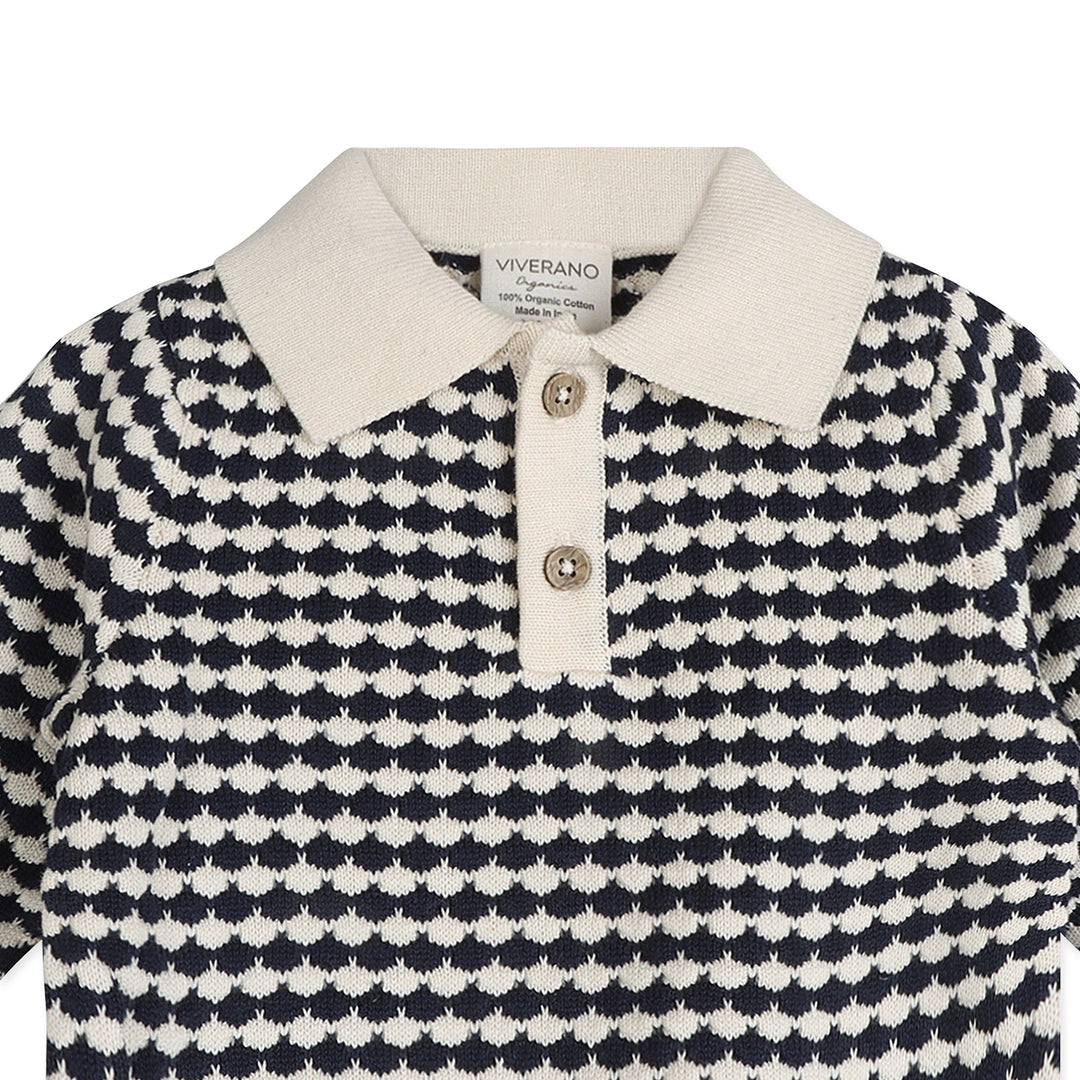 Leo Polo Baby Pullover &amp; Pant knit texture close-up in navy and cream
