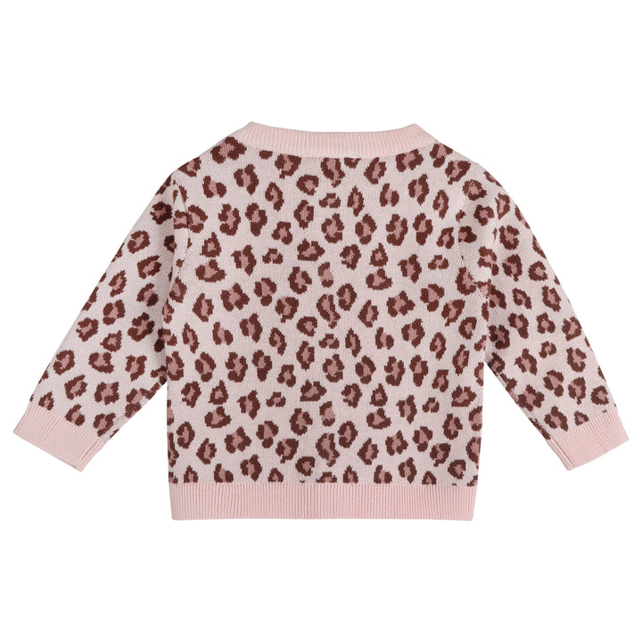 Leopard Baby Knit Cardigan &amp; Pants in sweet pink, organic cotton knit detail