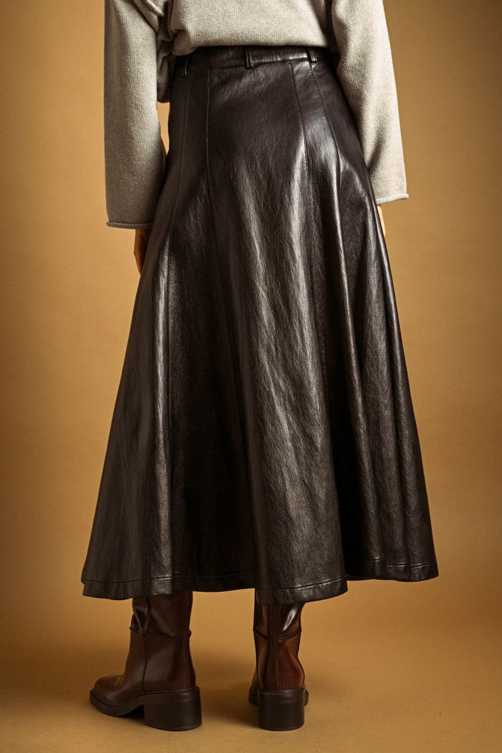 Maxine Faux Leather Skirt in black, three-quarter view