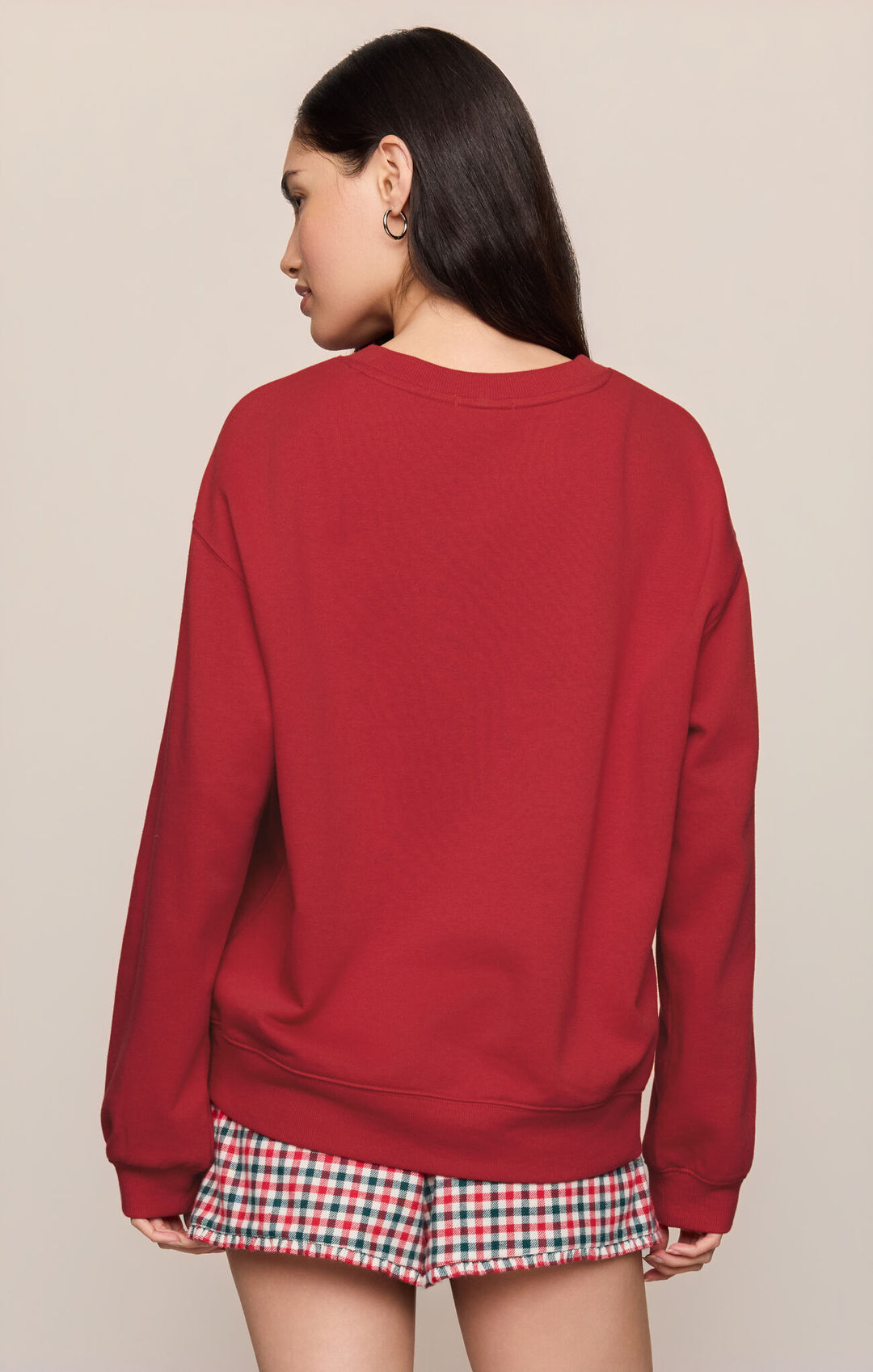 Back view of the Z Supply Merry Script Sweatshirt in Ruby Red