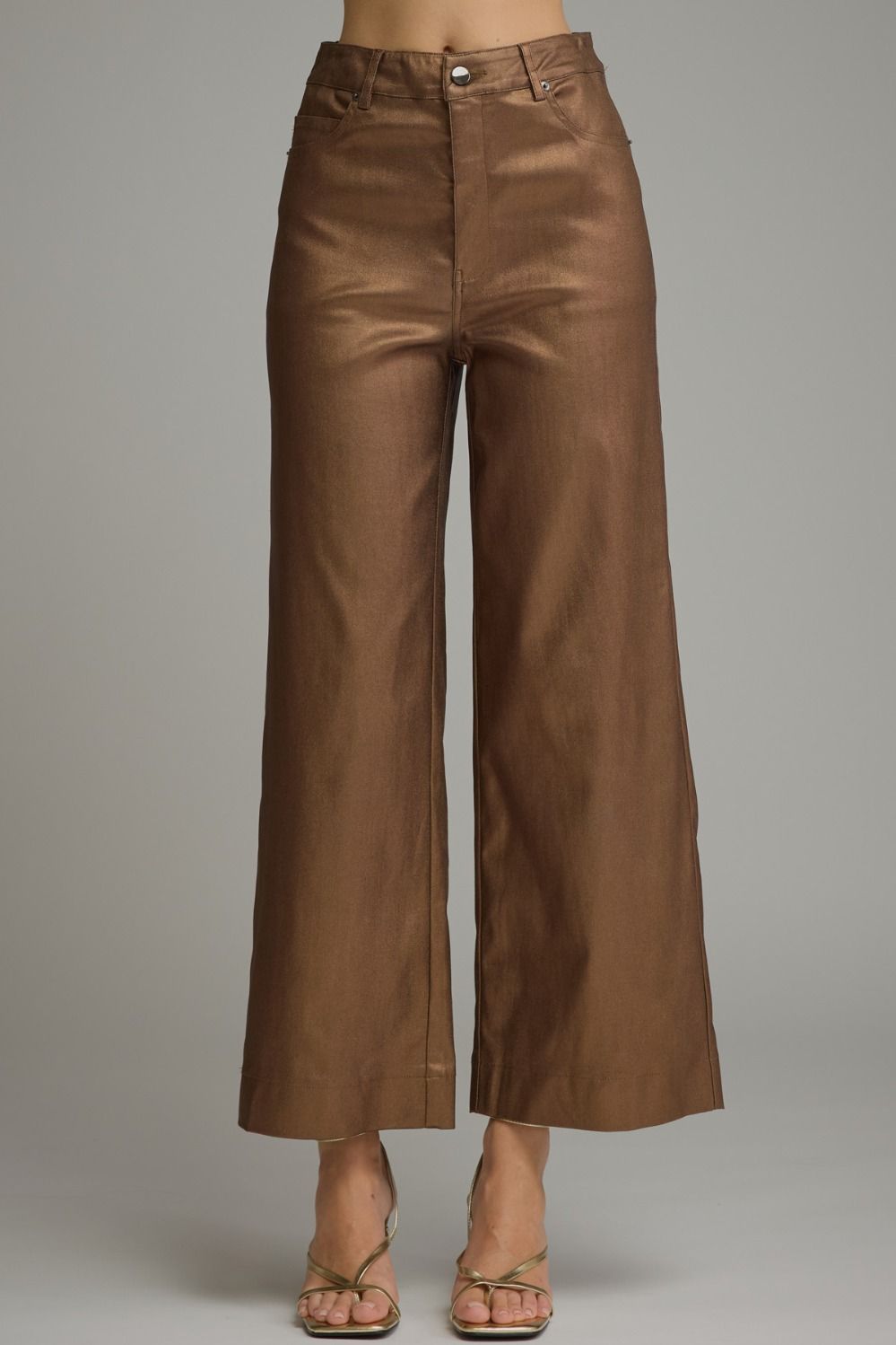 Mocha Metallic Wide Leg Pant in metallic brown, front view