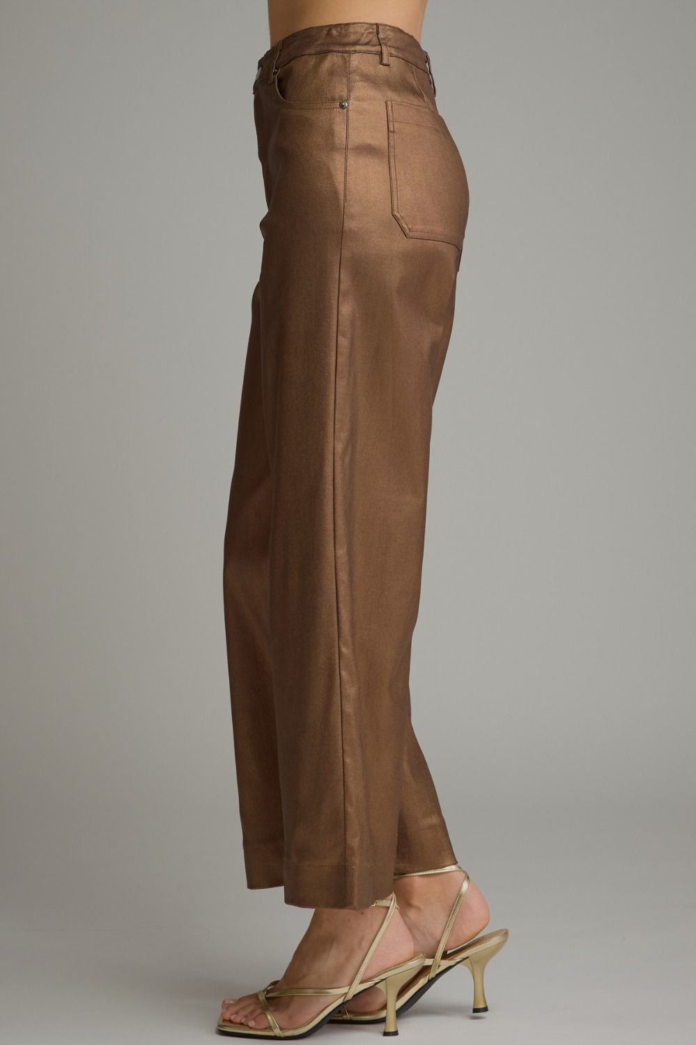 Mocha Metallic Wide Leg Pant in metallic brown, side view