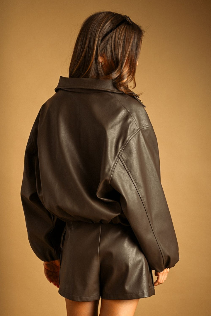 Mocha Moto Jacket in double espresso, back view