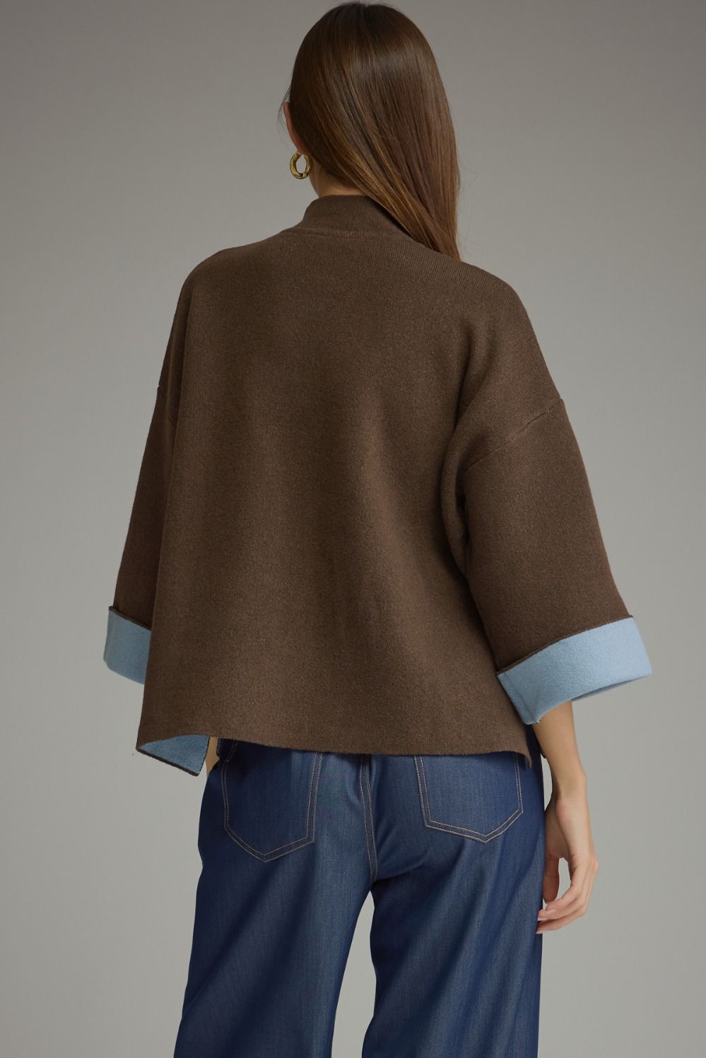 Mochaccino Mock Neck Sweater in brown, back view