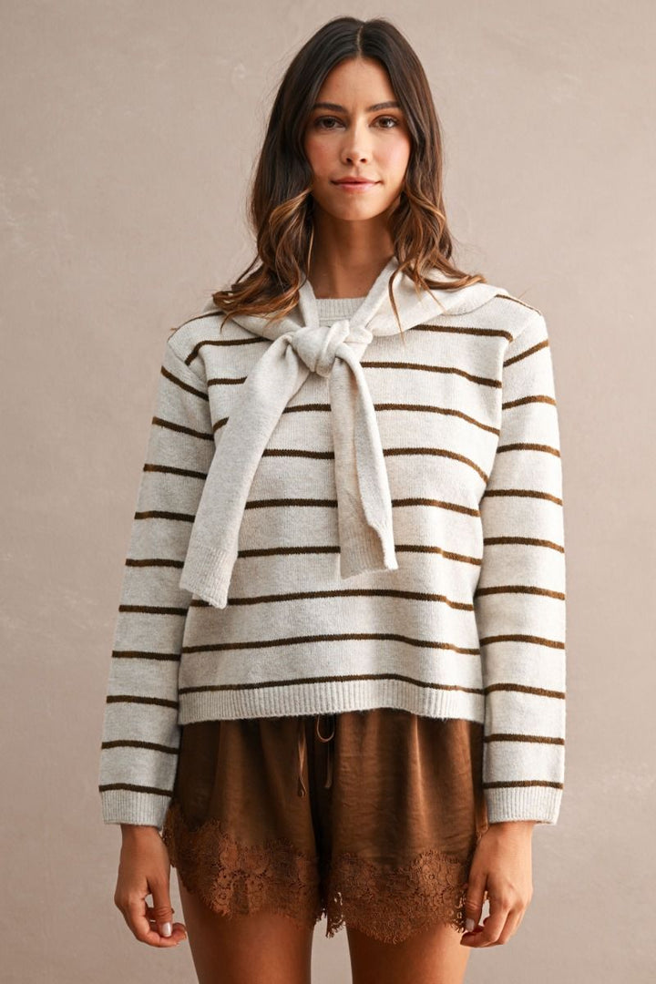 Selena Stripe Sweater w/ Scarf