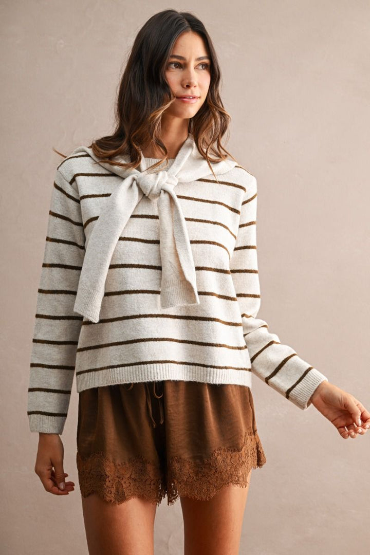 Selena Stripe Sweater w/ Scarf