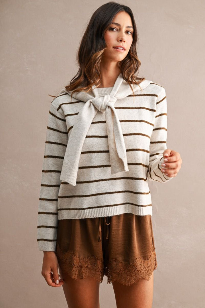 Selena Stripe Sweater w/ Scarf