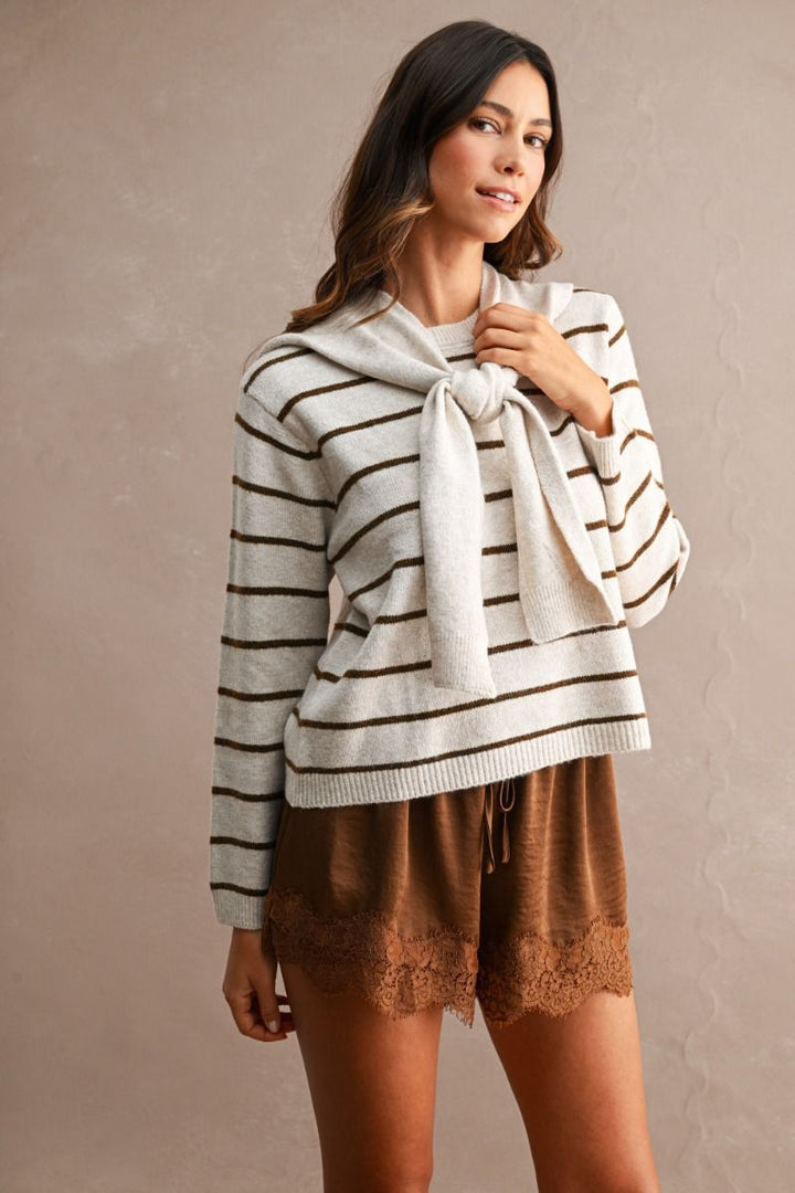 Selena Stripe Sweater w/ Scarf