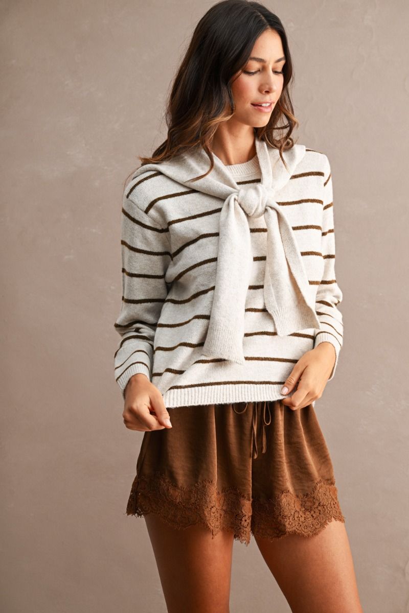 Selena Stripe Sweater w/ Scarf