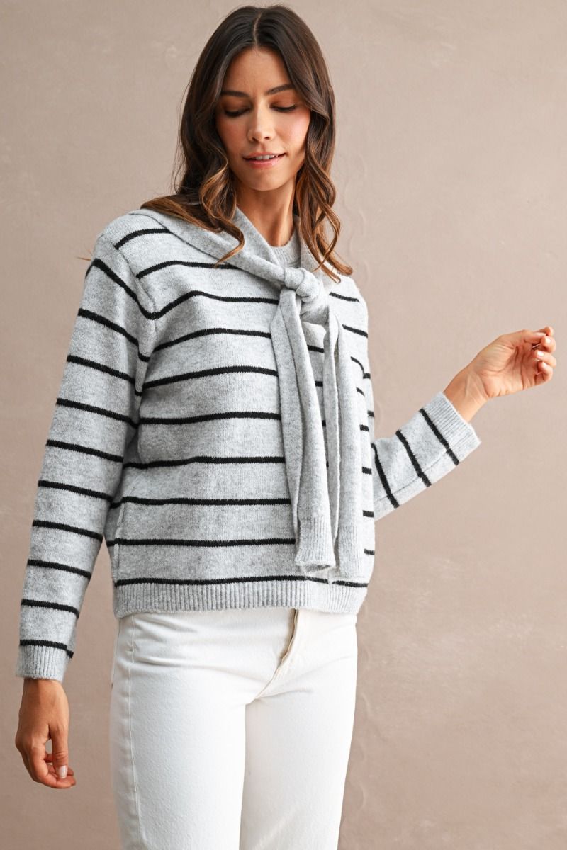 Selena Stripe Sweater w/ Scarf