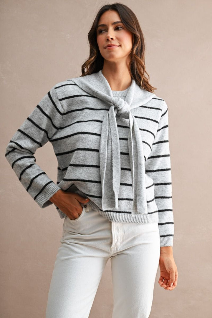 Selena Stripe Sweater w/ Scarf