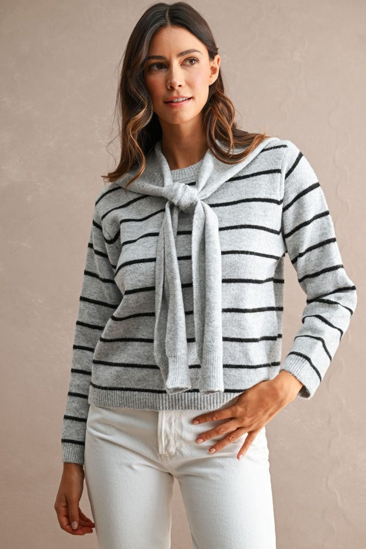 Selena Stripe Sweater w/ Scarf