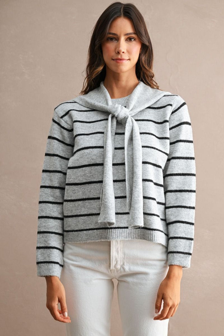 Selena Stripe Sweater w/ Scarf