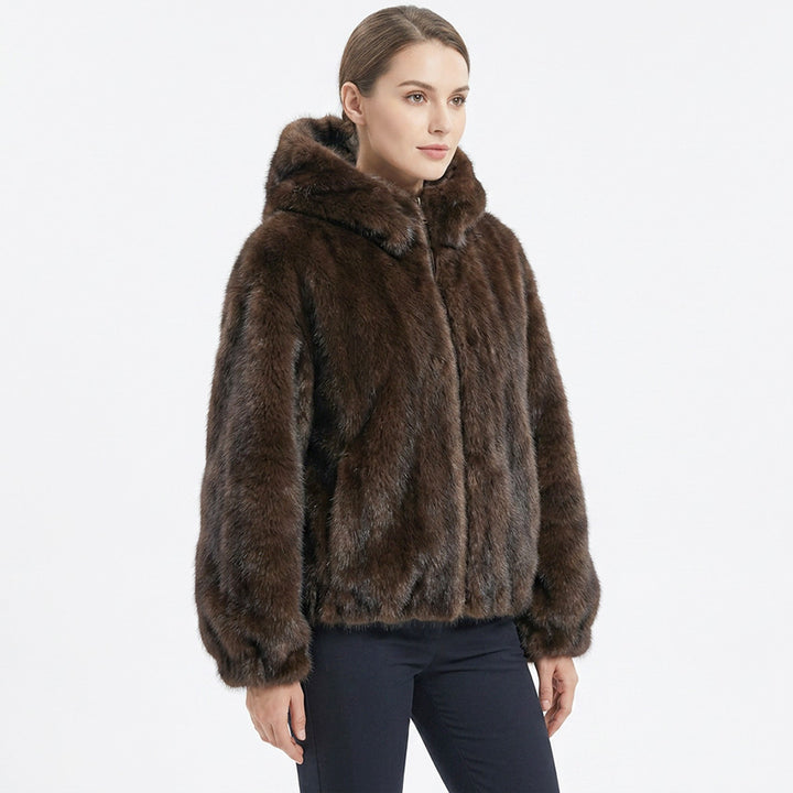Muse Faux Fur Coat in Coffee, hooded faux fur jacket