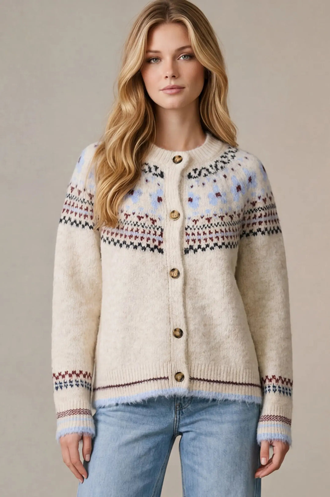 Nordic Nights Cardigan in cream, front view