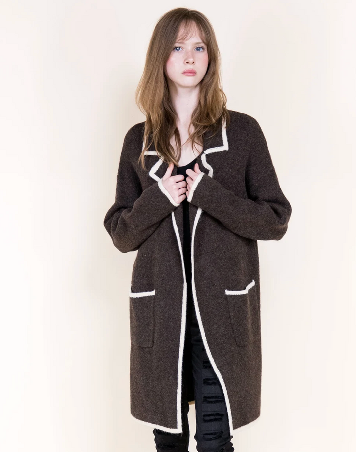 Notch Lapel Long Cardigan in brown by Original