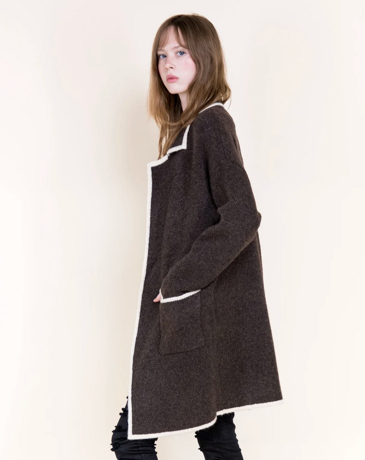 Brown notch lapel long cardigan from Original at Just Girls Boutique
