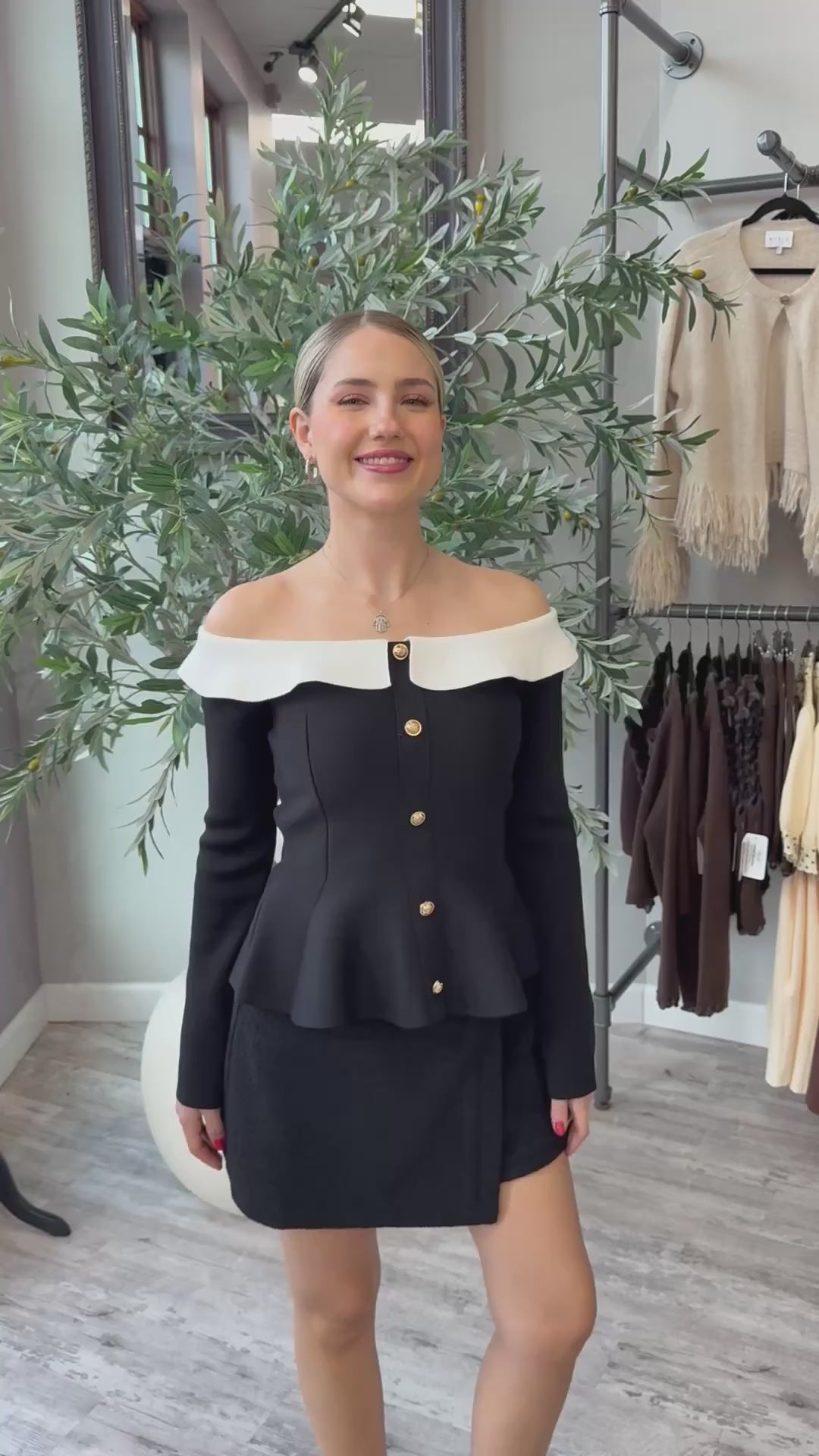 Margaux Contrast Collar Peplum Top