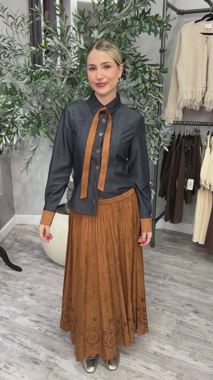 Copper Crush Eyelet Midi Skirt