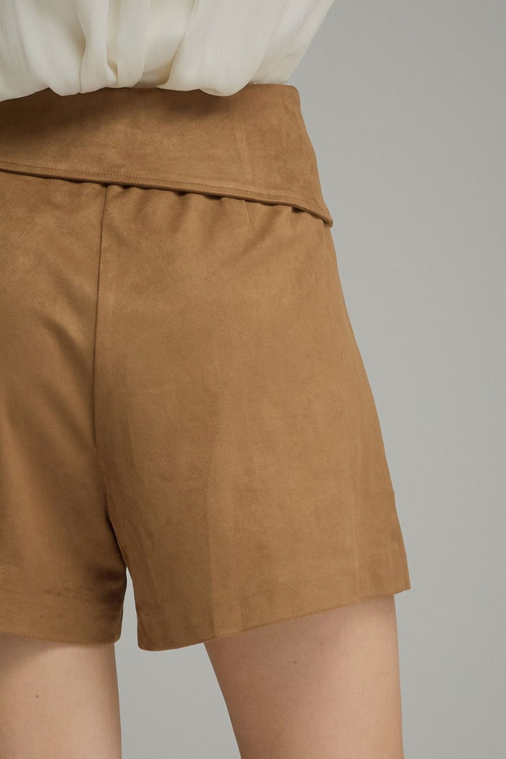 Sienna Faux Suede Wrap Shorts in Brown by Entro, view 3