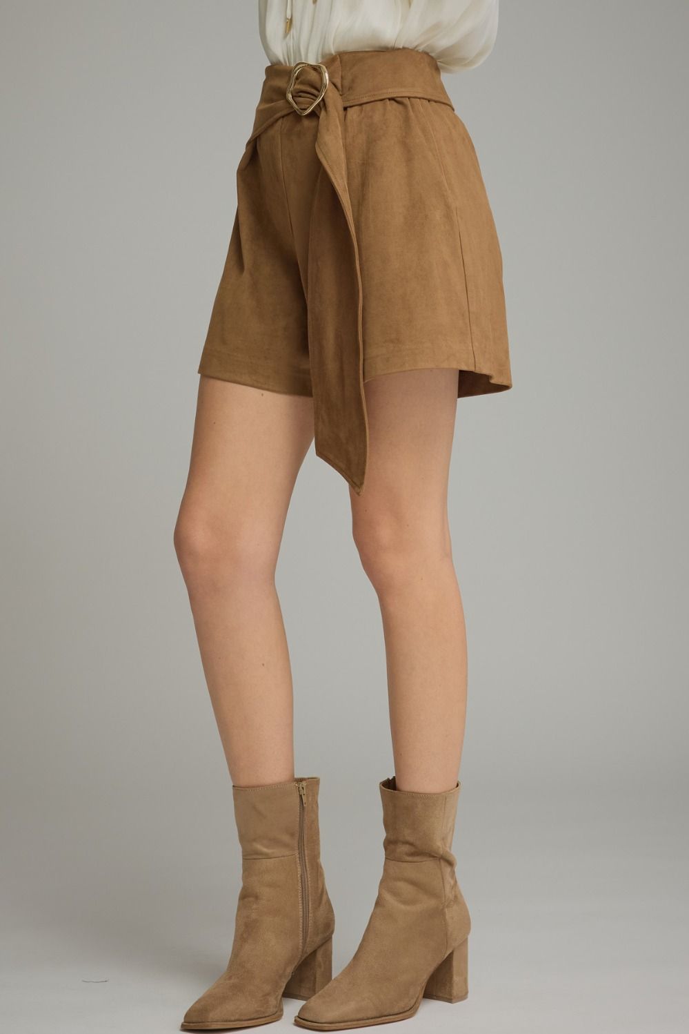 Sienna Faux Suede Wrap Shorts in Brown by Entro, view 5