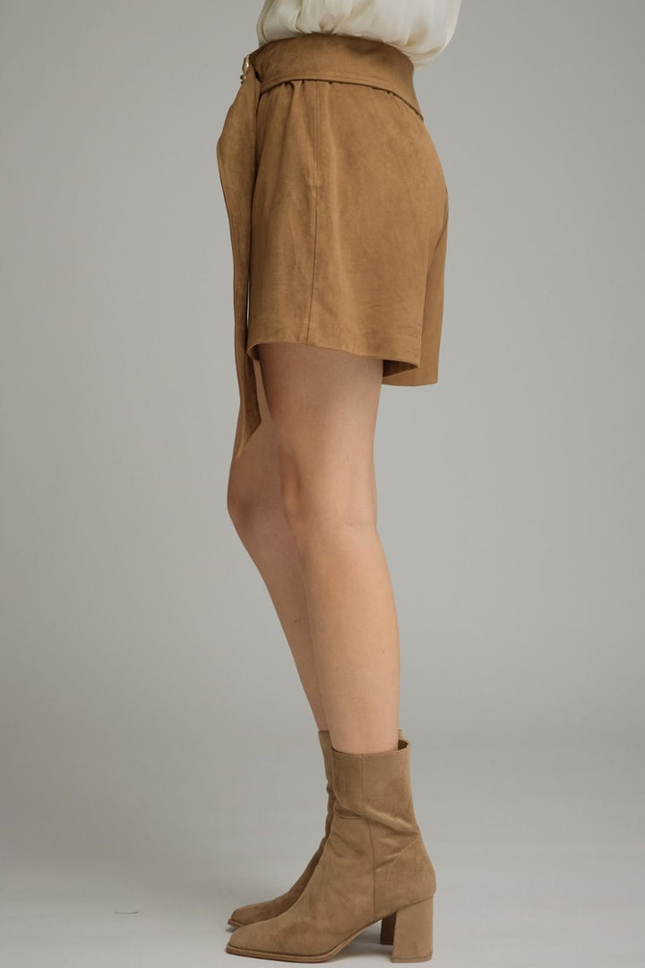 Sienna Faux Suede Wrap Shorts in Brown by Entro, view 6
