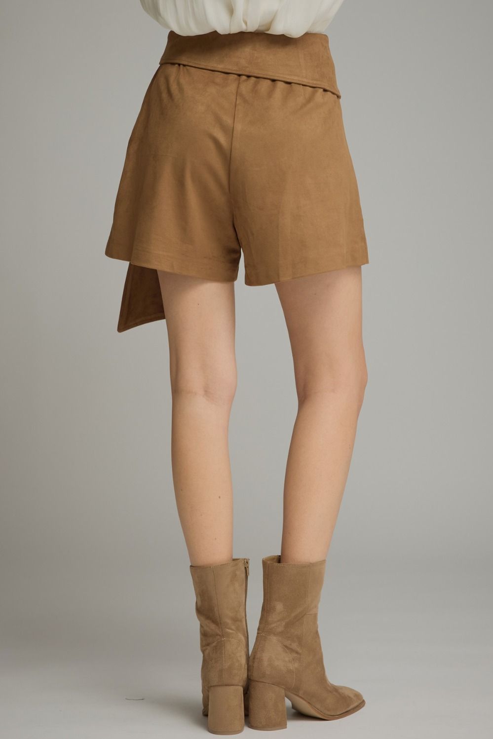 Sienna Faux Suede Wrap Shorts in Brown by Entro, view 7