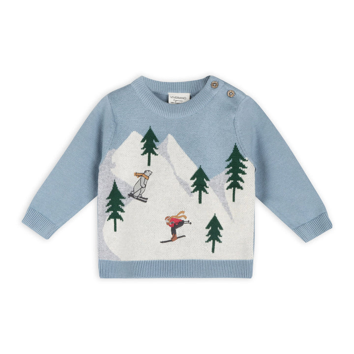 Mineral blue ski lodge baby sweater knit texture detail