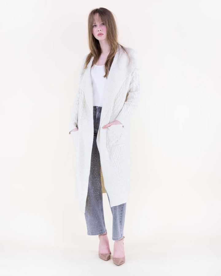 Snowcap Cable Knit Cardigan in beige by Original