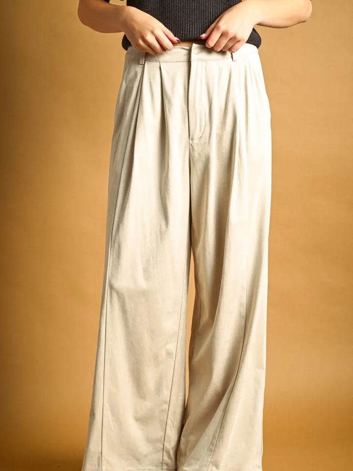 Sonoma Suede Pleated Pants in ash beige, front view
