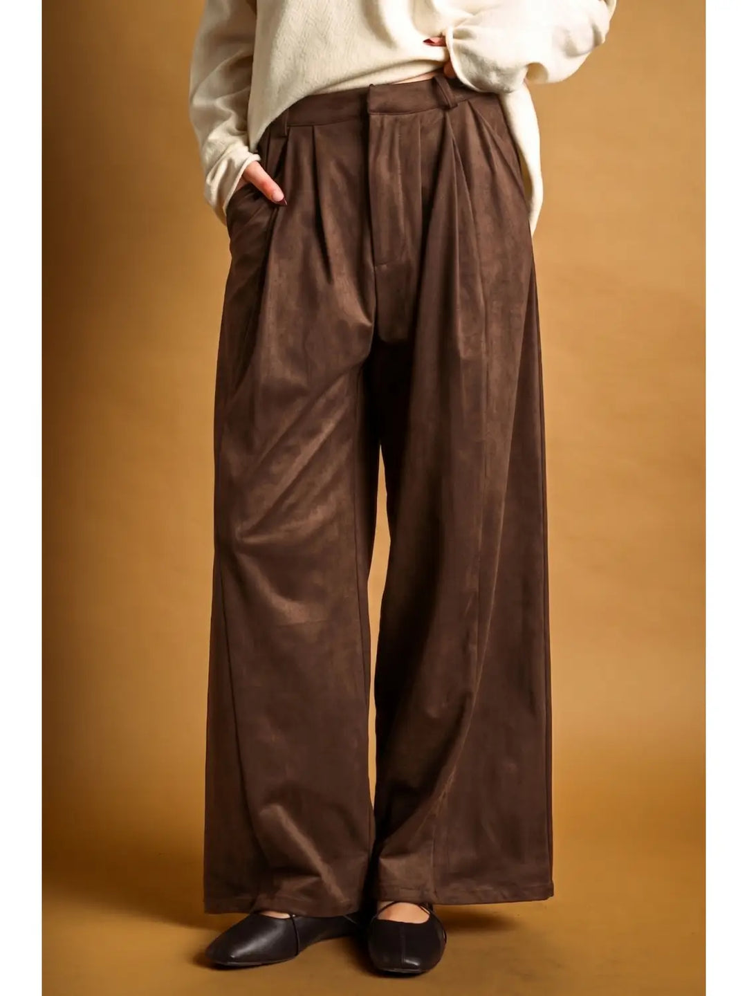 Sonoma Suede Pleated Pants in coffee, front view