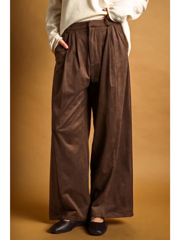 Sonoma Suede Pleated Pants in coffee, front view