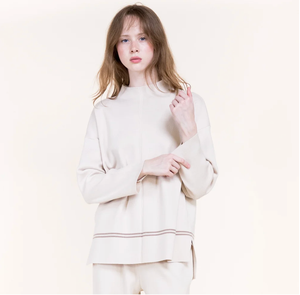 Tonal Stripe Mock Neck Sweater by Original