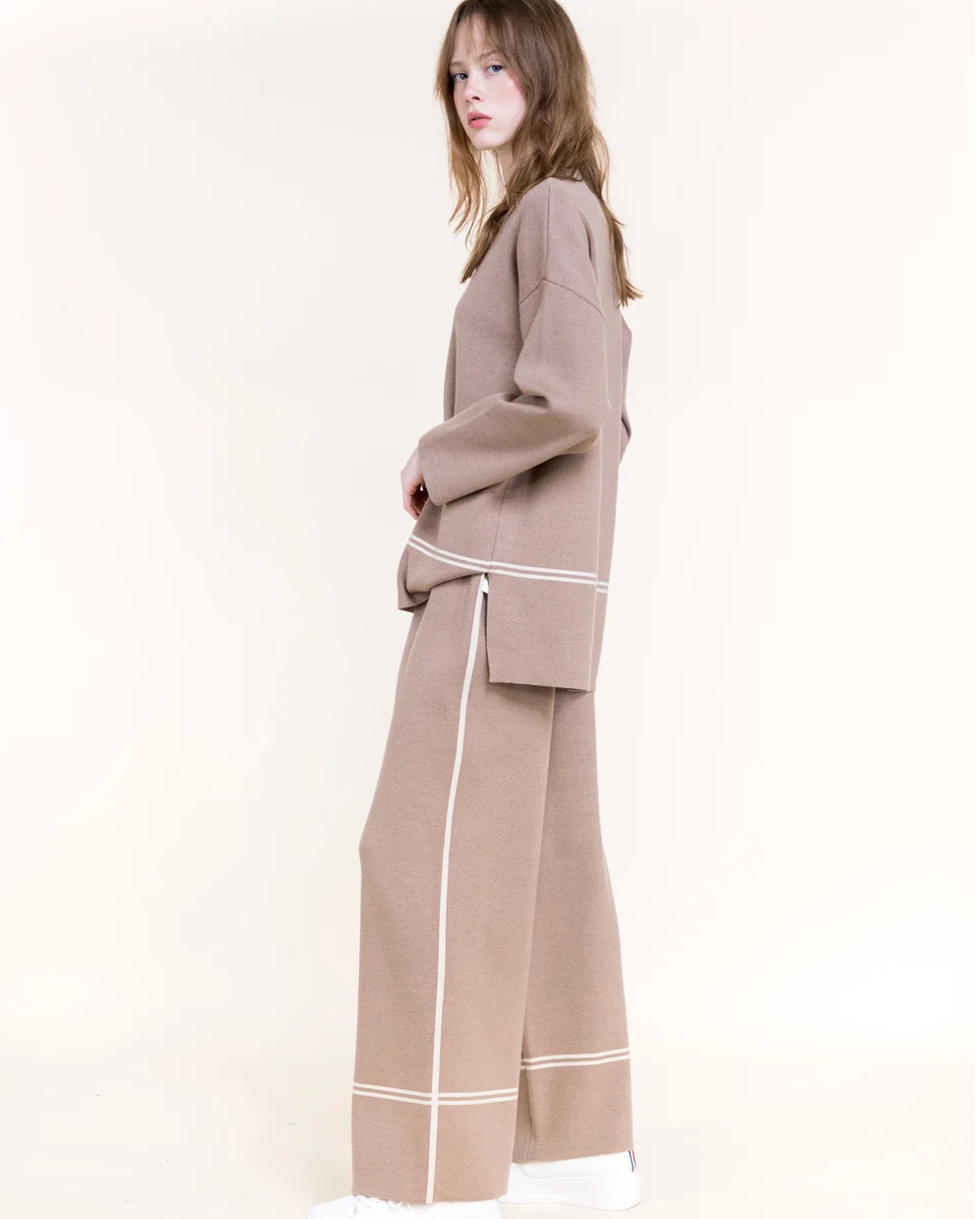 Tonal stripe mock neck sweater by Original, available in beige, black and khaki - view 10