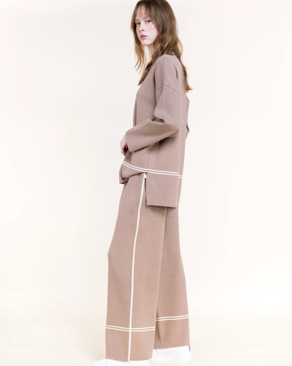 Tonal stripe wide leg pant by Original, available in beige, black and khaki - view 10